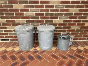 Galvanised bins and mop bucket