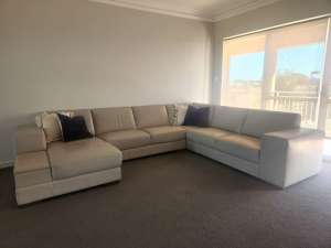 Leather corner lounge beige cream sofa