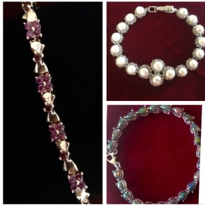 Genuine Silver Natural Gemstones & Pearl Bracelets, Stamped