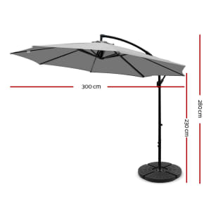 3M Umbrella with 48x48cm Base Outdoor Cantilever Sun Beach Garden Patio Grey