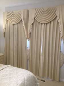 Stunning Drapes with Gorgeous Swags, Tie Backs and Tracks. X 2.