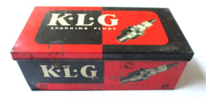 Vintage K.G.L. Spark Plug Tin Box Garagenalia, 1950s 1960s