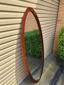 Vintage Oval Wall Mirror with Walnut Finish