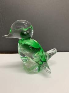 Glass Green Duck 13cm height, Perfect condition