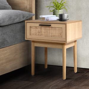 Artiss Bedside Tables Table 1 Drawer Storage Cabinet Rattan Wood