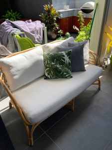 Cane Two Seater Outdoor Sofa with Cushions