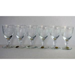 6 Bohemia Wine Crystal Glasses Made In Czechoslovakia Etched Glass 