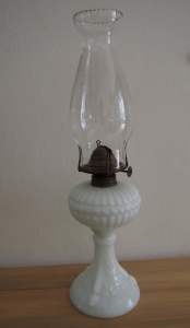 Antique Victorian milk glass oil lamp