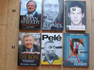 $2 AFL/soccer books Sheedy, Stynes, Cousins Soccer Pele, Alex Ferguson