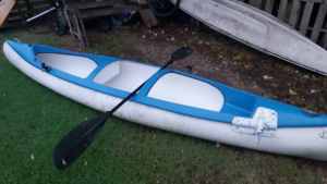 Two man canoe with transom for electric outboard