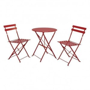 Bistro 600mm Round Table And 2 Chair Set, Foldable Red Wd