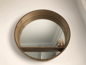 Round wall mirror with shelf oak brown 65cm