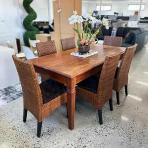 ONLY IN MYAREE! Stylish Wooden Dining Table 6 Rattan Chairs Set