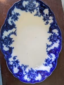 Victorian New Wharf England Flow Blue & White LOIS Platter 