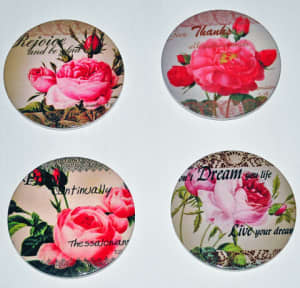 SET OF 4 BEAUTIFUL ROSE FLORAL CERAMIC COASTERS!!