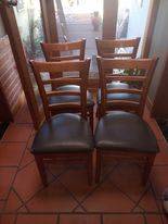Dining chairs wooden back and leather look seat x 4