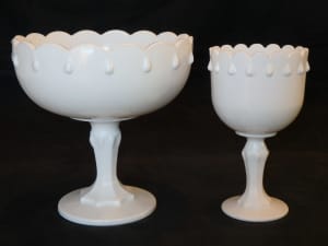 Pr Teardrop Indiana Milk Glass Pedestal Dishes Compote Chalice Planter