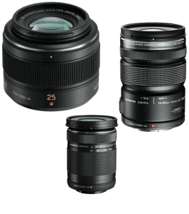 3 Micro 4/3 Lens - Leica 25mm f/1.4 40-150mm f/4 12-50mm F3.5-6.3