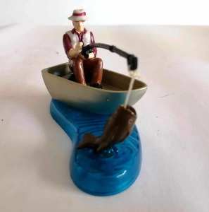 1 Fisherman in Boat w/ Fish Decoset Fishing Angler Birthday Cake Topper 3  Pc Set