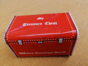 Old N.S.W. Bank - red Treasure Chest metal money box