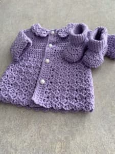 Crochet baby jacket and booties