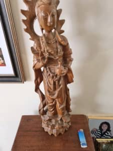 Vintage Quan Yin wooden statue approx 62 cm height.