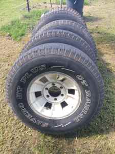 6 STUD 10 INCH ROAD TYRES WITH RIMS