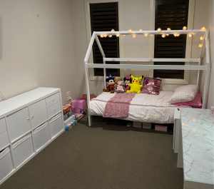 Girls bedroom set bed frame, bedside table, storage unit