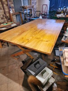 Silky Oak Solid slab timber table 13pc 2475mm x 1255mm seats 12