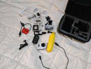 GoPro camera, accessories, mounts and bag