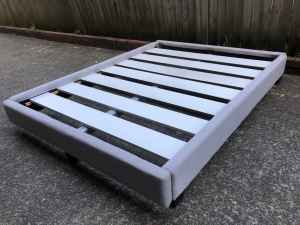 Sturdy Fabric covered queen size base with recycled timber slats