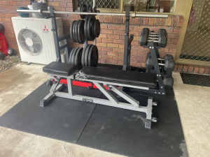 SQUAT RACK HOME GYM with Olympic bar 215 kg plates 4 dumbell sets