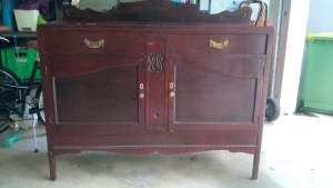 Antique Side Board - 2 Draws 2 Cupboard and Full Width Bottom Drawer