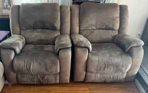 Suede couch and 2 recliners