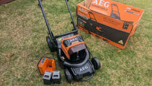 AEG 58v brushless electric lawn mower kit with 2 batteries