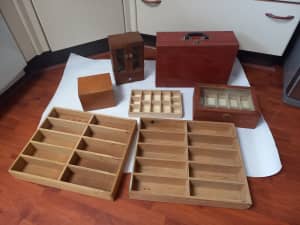 Bundle Lot x Vintage Wooden Boxes Case Specimen Trays 