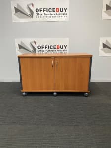 Mobile Soft-Closing Swinging Door Credenza-Cherry and Ironstone-1200mm