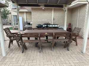 Wooden outdoor table and chairs set