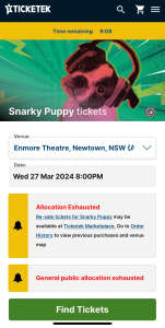 Snarky Puppy concert - 2x tickets. Sydney 27/03