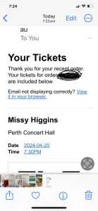 Missy higgings Perth 20th April