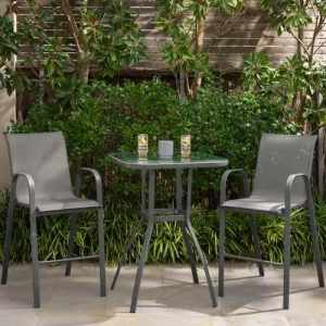 WTS Marquee 3 Piece Steel Sling Back Outdoor Glass Table & Chairs
