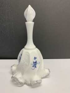 Fenton White Bell Blue Floral Hand Painted 18cm H