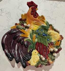 St Andrews Ceramic Rooster with Chicks Platter