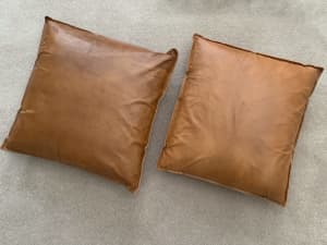 Large genuine leather brown cushion | $10 for two
