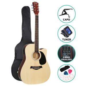 Alpha 41in Inch Electric Acoustic Guitar Wooden Classical with Pickup Capo Tuner Bass Natural