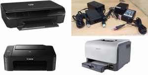 Inkjet & Laser multifunction printer, Canon HP & charger power adapter