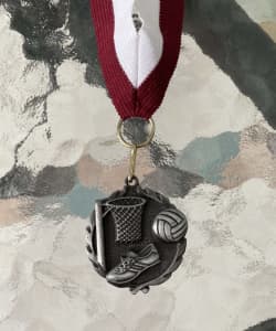Netball Qld State Titles Medal Medallion Keyring & Maroon White Ribbon