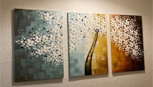 Triptych hand painted canvasses art