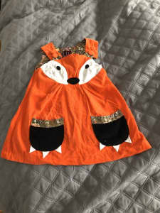 Lil Cactus Baby Girl Fox Orange Corduroy Jumper Dress, 6-12M