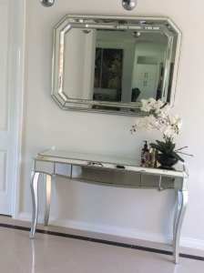 Gold Mirror Hall Console Table with Draw & Mirror